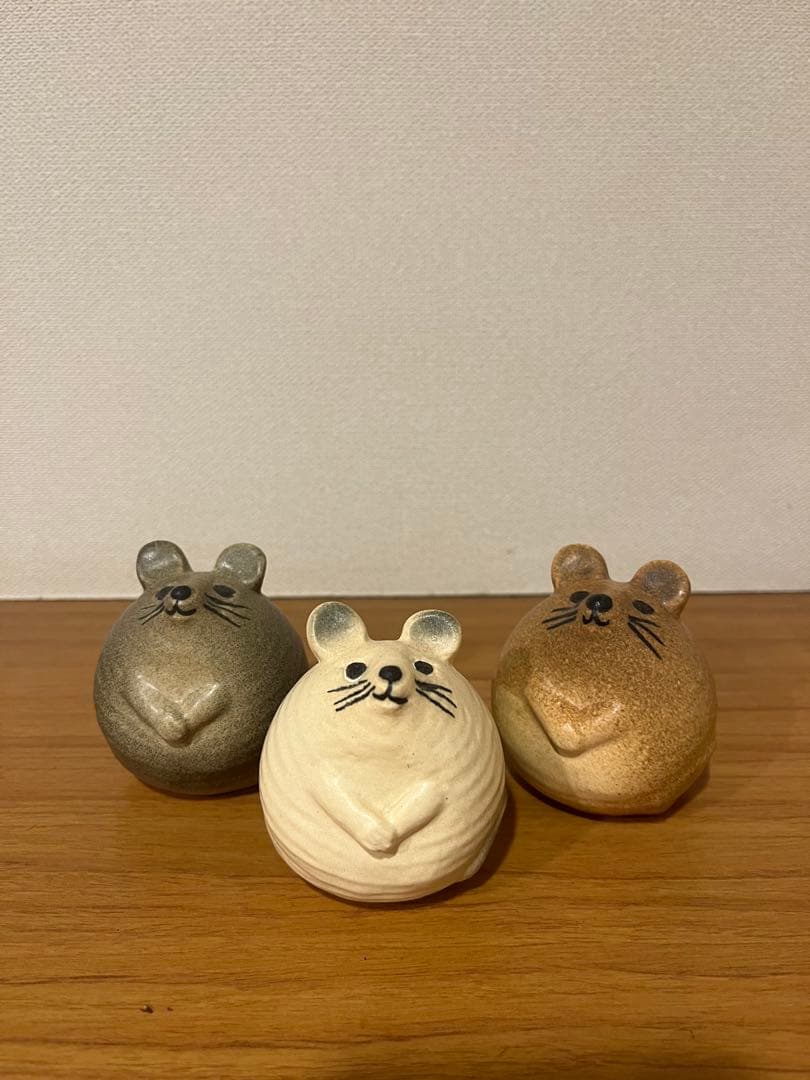 ネズミ型陶器置物 3個セット