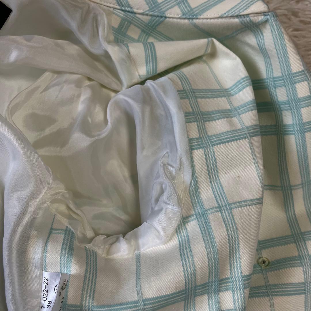 バーバリーロンドン　トレンチコート　ロング丈　総柄38　ノバチェック　グリーン