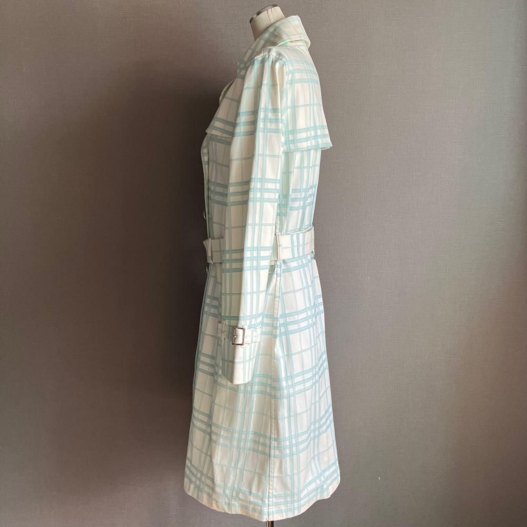 バーバリーロンドン　トレンチコート　ロング丈　総柄38　ノバチェック　グリーン