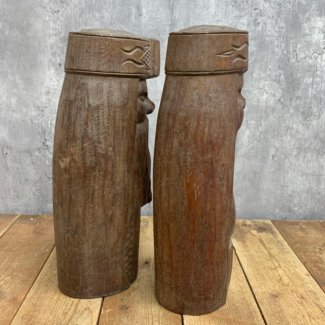 4F 【希少】アイヌ文様 木彫り 人形 2体セット 伝統工芸 民芸品