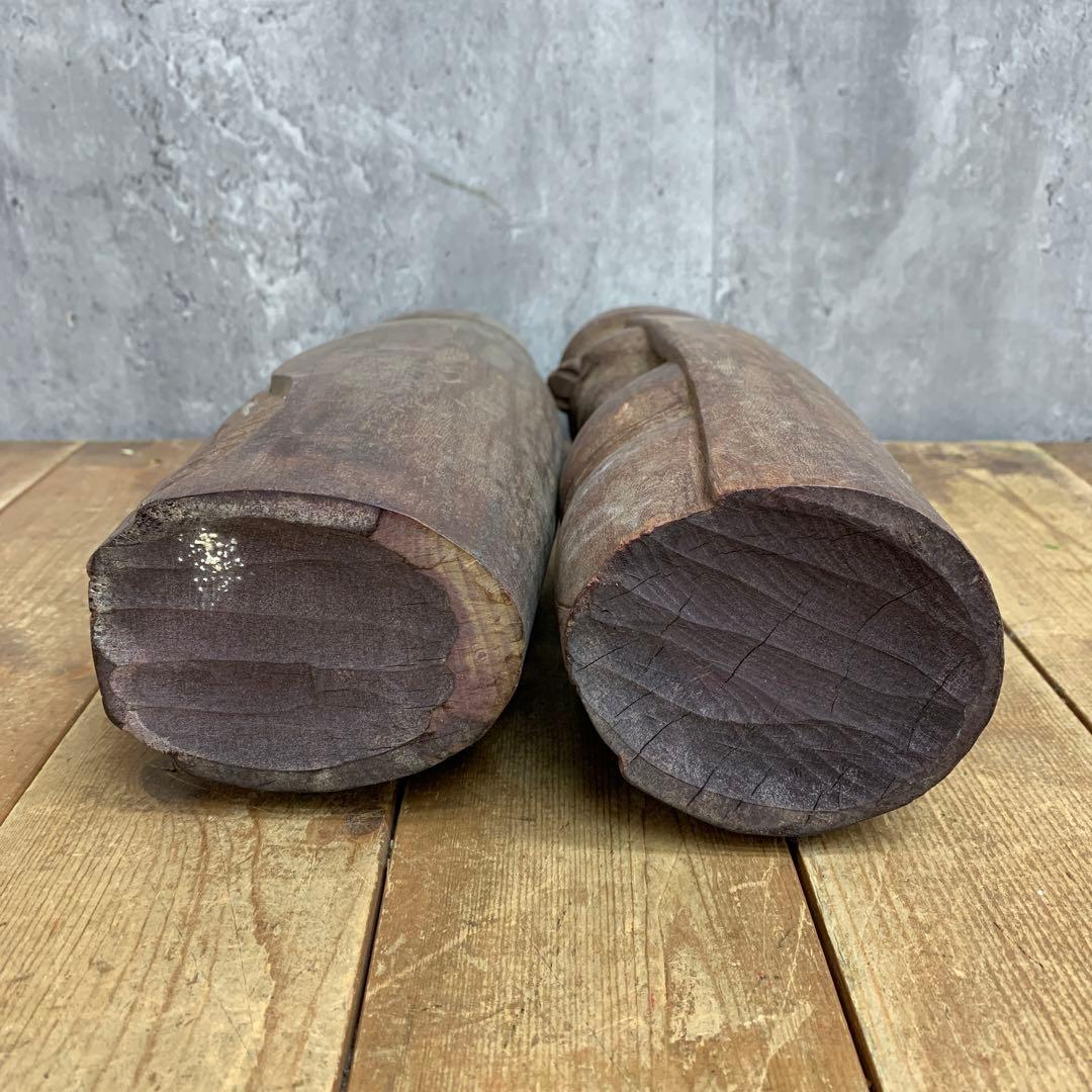 4F 【希少】アイヌ文様 木彫り 人形 2体セット 伝統工芸 民芸品