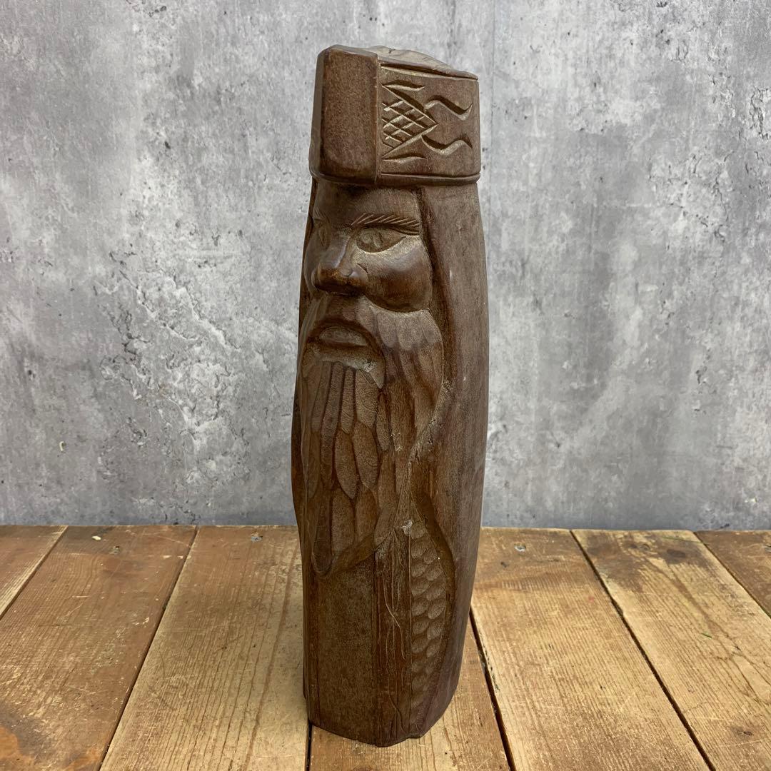 4F 【希少】アイヌ文様 木彫り 人形 2体セット 伝統工芸 民芸品