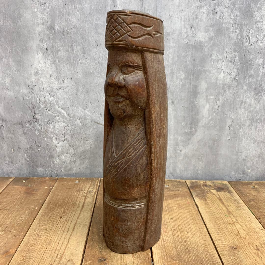 4F 【希少】アイヌ文様 木彫り 人形 2体セット 伝統工芸 民芸品