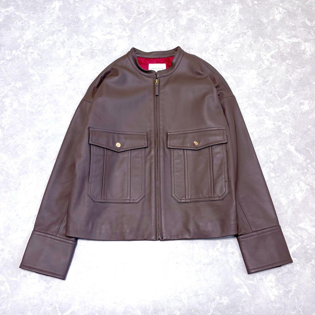 美品　EUCLAID　エウクレイド　ラムレザー　スタンドカラージャケット　羊革