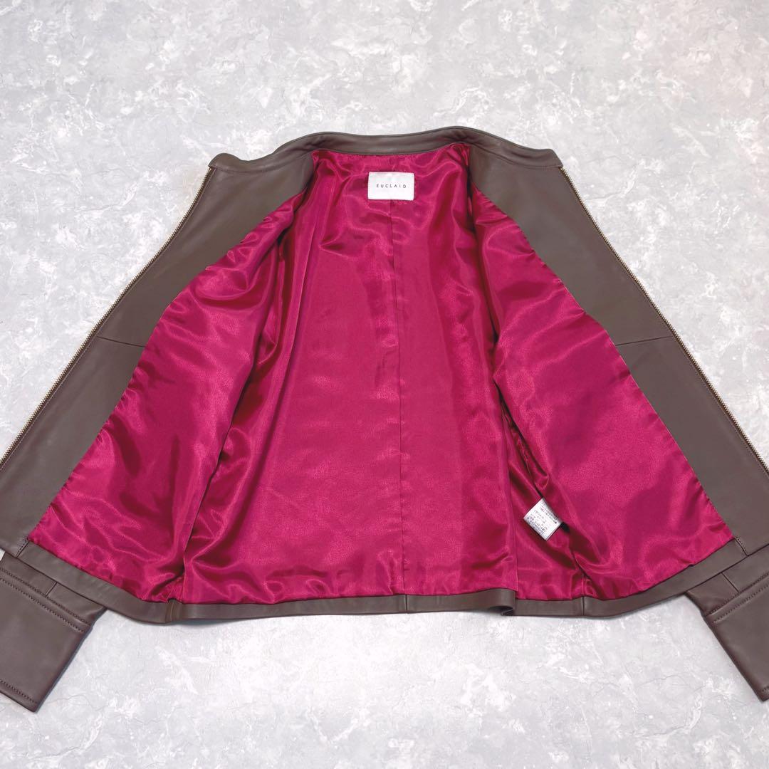 美品　EUCLAID　エウクレイド　ラムレザー　スタンドカラージャケット　羊革