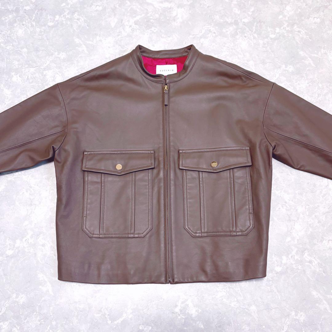 美品　EUCLAID　エウクレイド　ラムレザー　スタンドカラージャケット　羊革