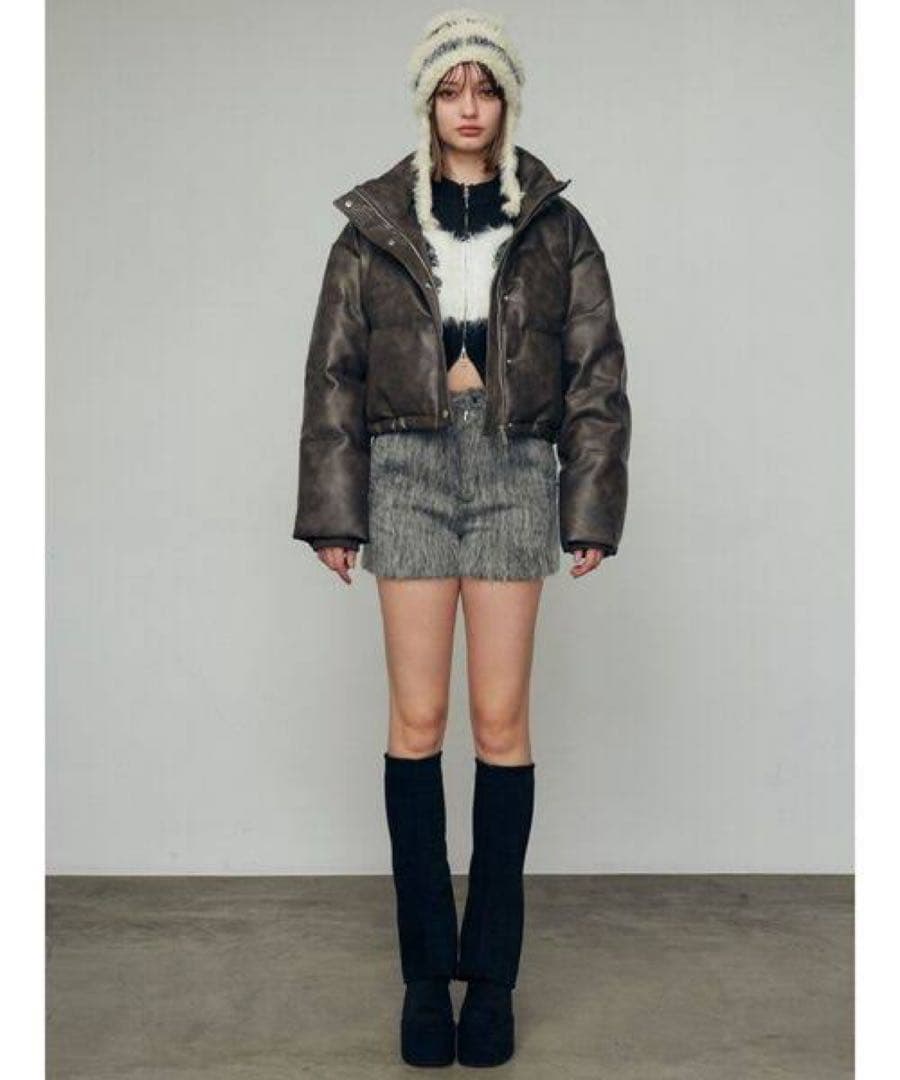 ダークブラウン ショート丈ダウンジャケット