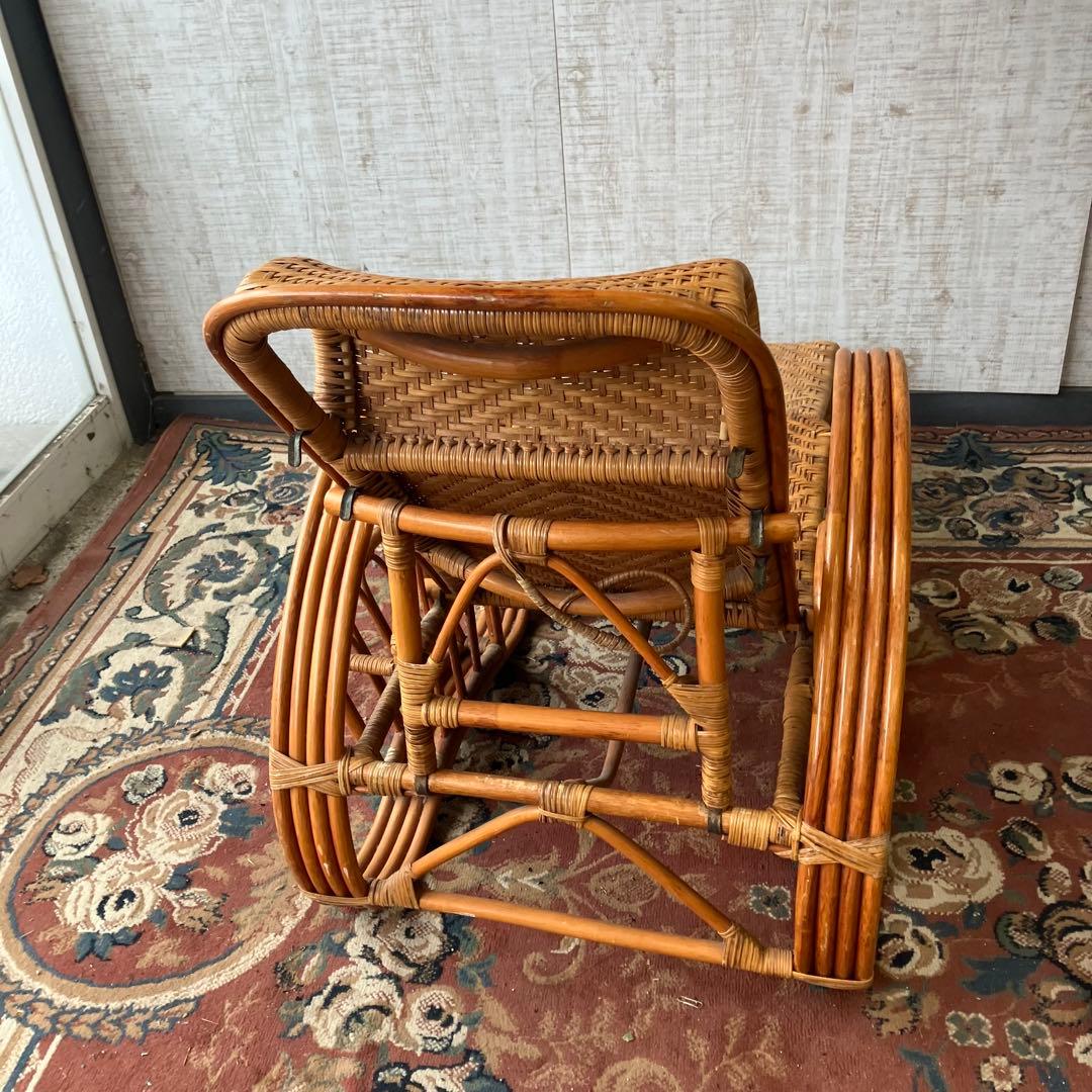 ビンテージ ラタンリクライニングチェア オットマン付き 籐家具 1人掛けソファー