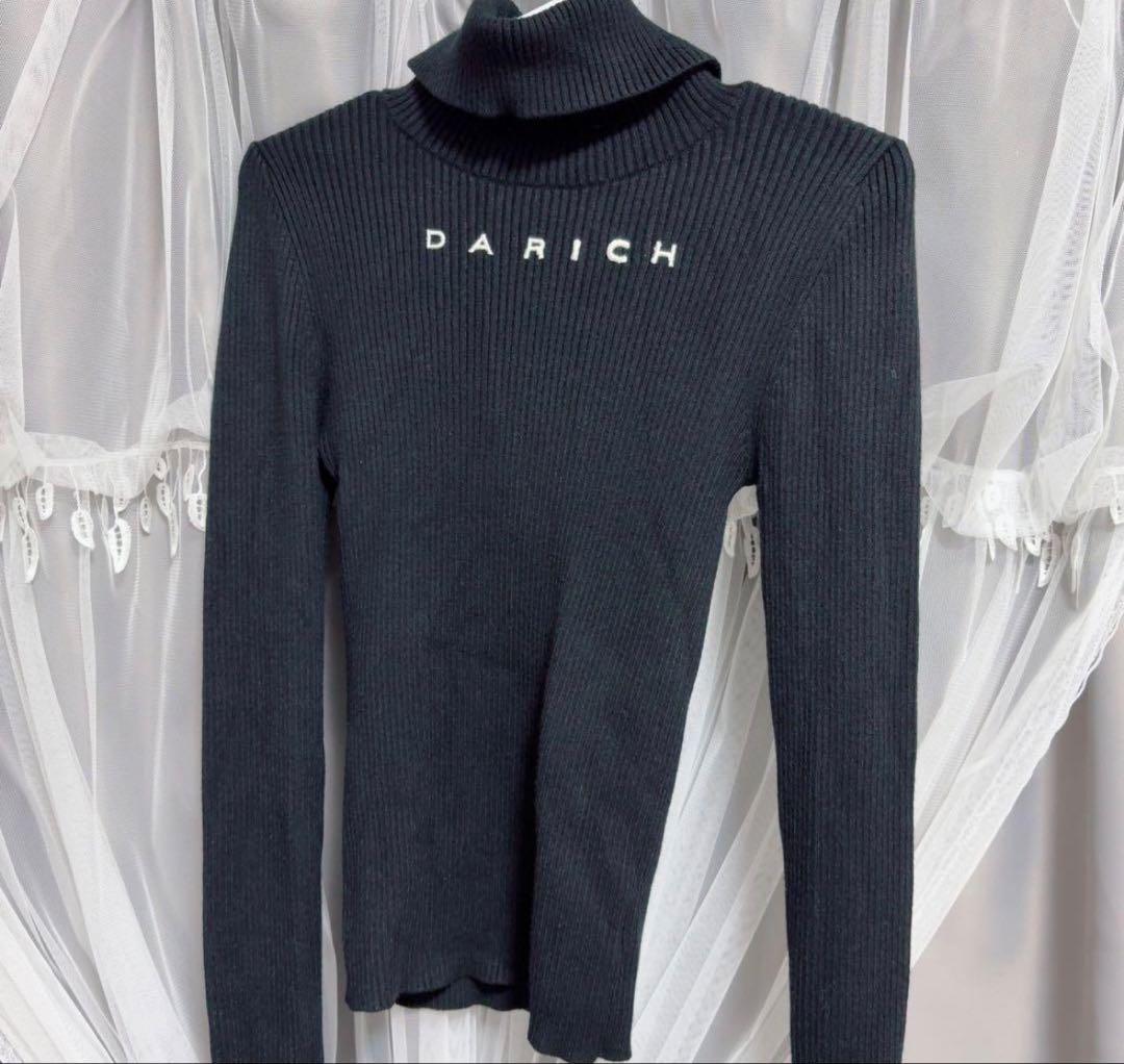 ダーリッチ　スムースファーリブニットトップス　ブラック