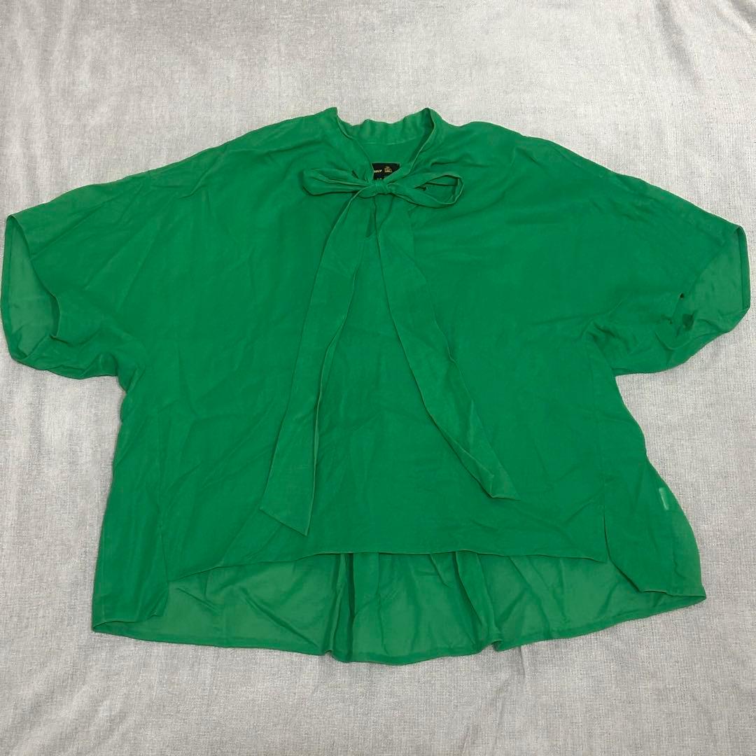 【美品】Drawer ドゥロワー ボウタイショートスリーブ コットンブラウス
