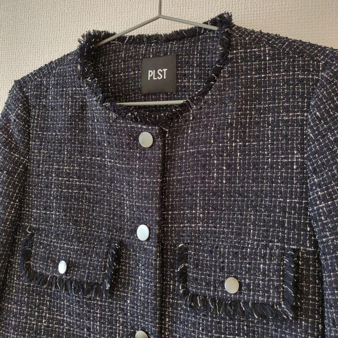 PLST プラステ ネイビー ツイード ジャケット ペプラム