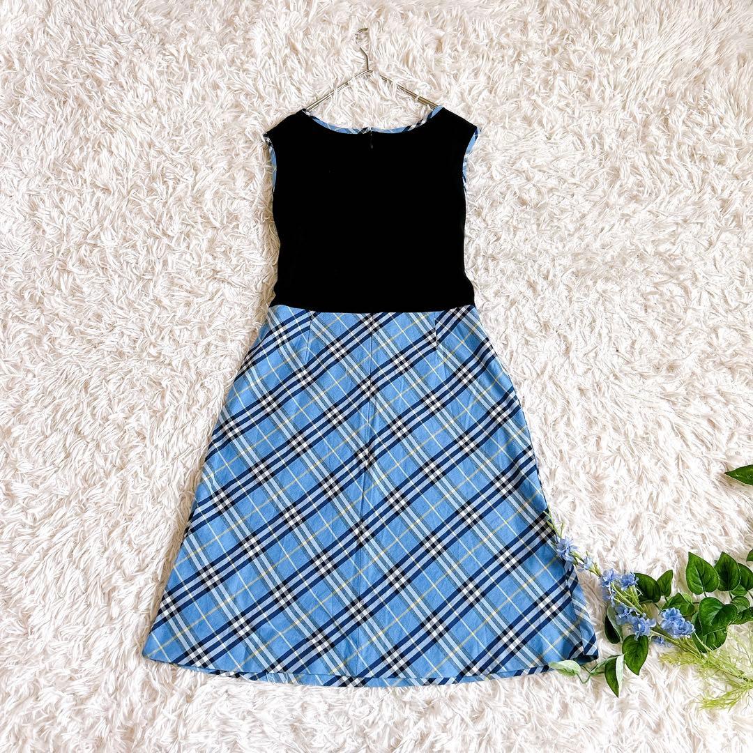 美品⁂バーバリーロンドン⁂ ロングワンピース　切替　ノバチェック　リボン　160