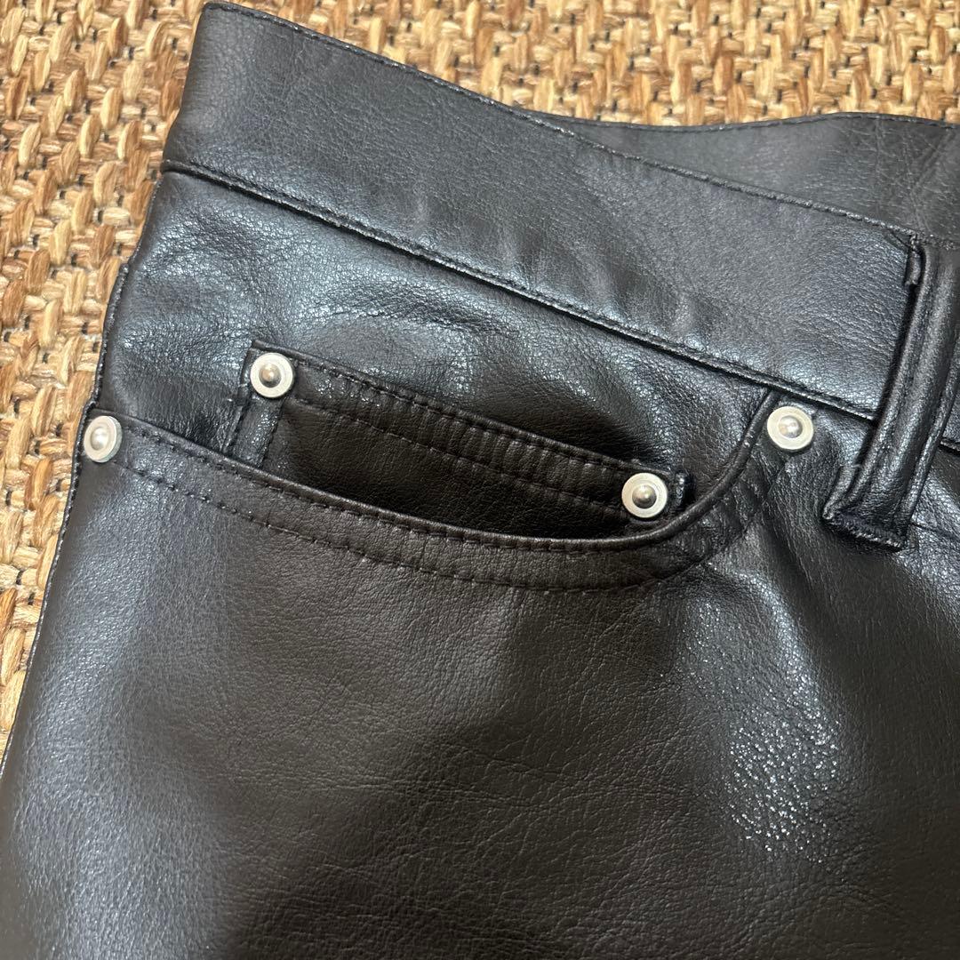 666 Original Clothing ブラック レザー パンツ 32