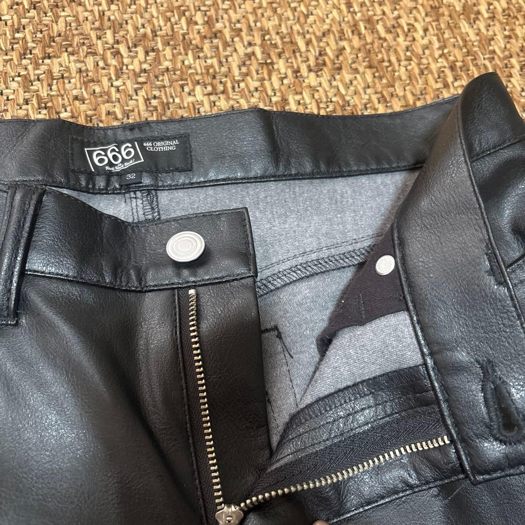 666 Original Clothing ブラック レザー パンツ 32