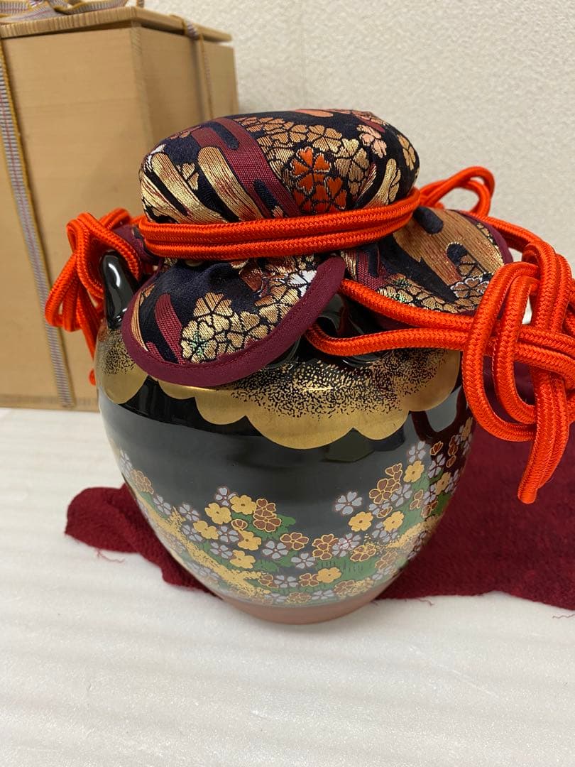 3-2418 九谷 色絵 吉野山図 茶壺 重要文化財写 野々村 仁清 玉泉堂