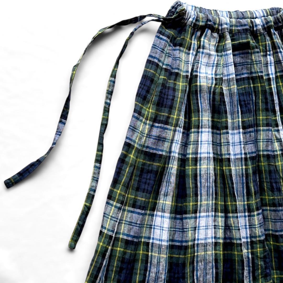 【美品】O'NEIL OF DUBLIN/リネン/ミモレ丈/タータンチェック