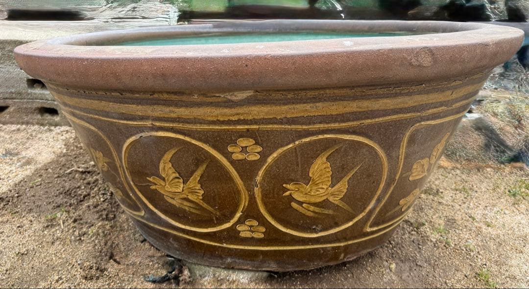 特大メダカ鉢　睡蓮鉢　洋風　インテリア　希少 陶磁器　焼き物　ピータン　皮蛋　甕