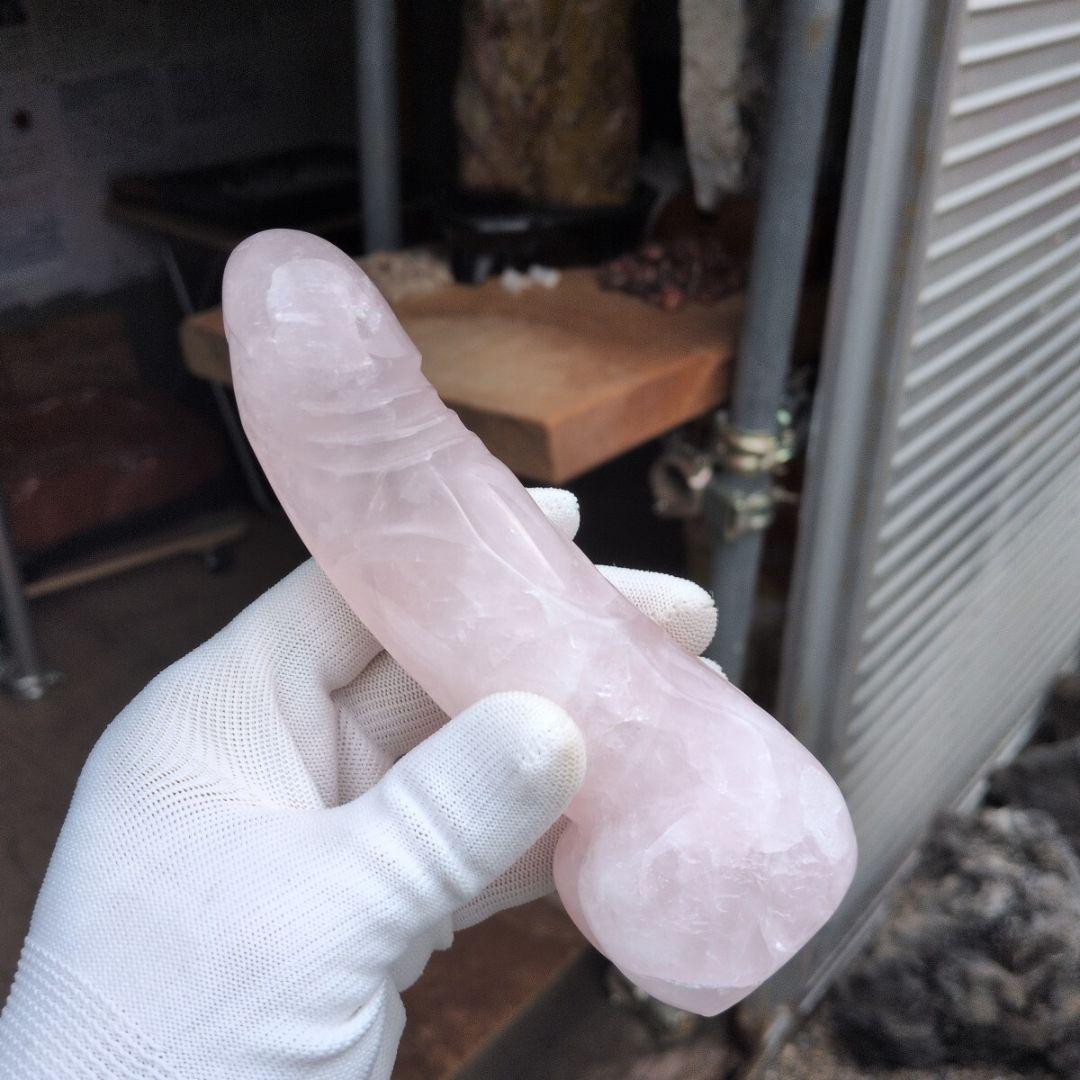 ローズクォーツ　男根　虹入り　406 鑑賞石　石　珍石　紅水晶