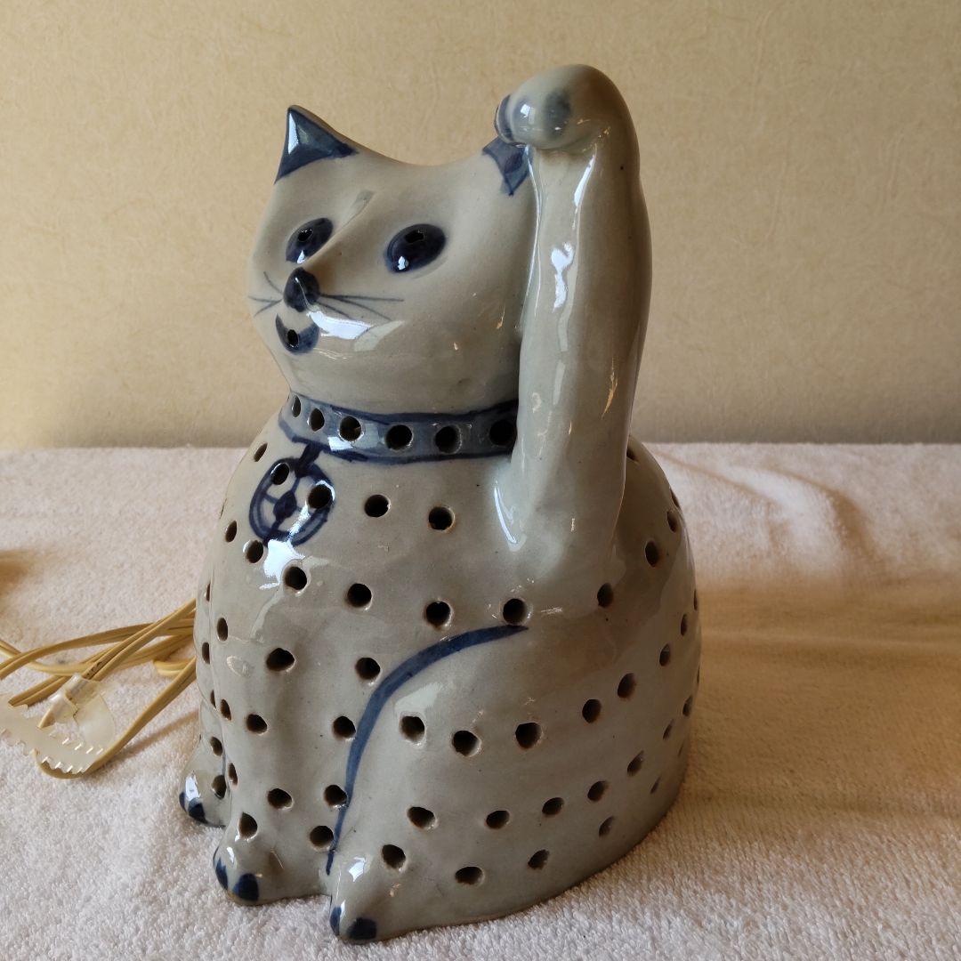 昭和レトロ　陶器の猫のランプ 　猫の照明