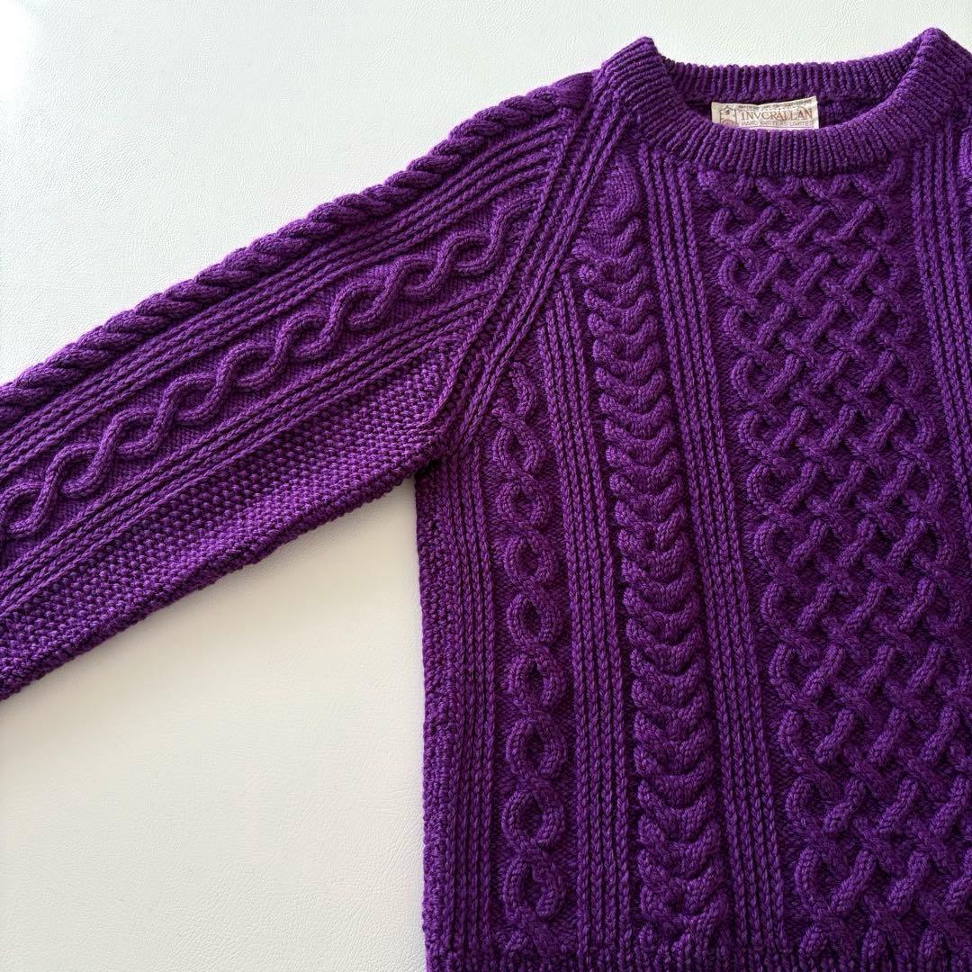 ■美品【茶タグ】INVERALLANケーブルニットセーターパープルレディースM