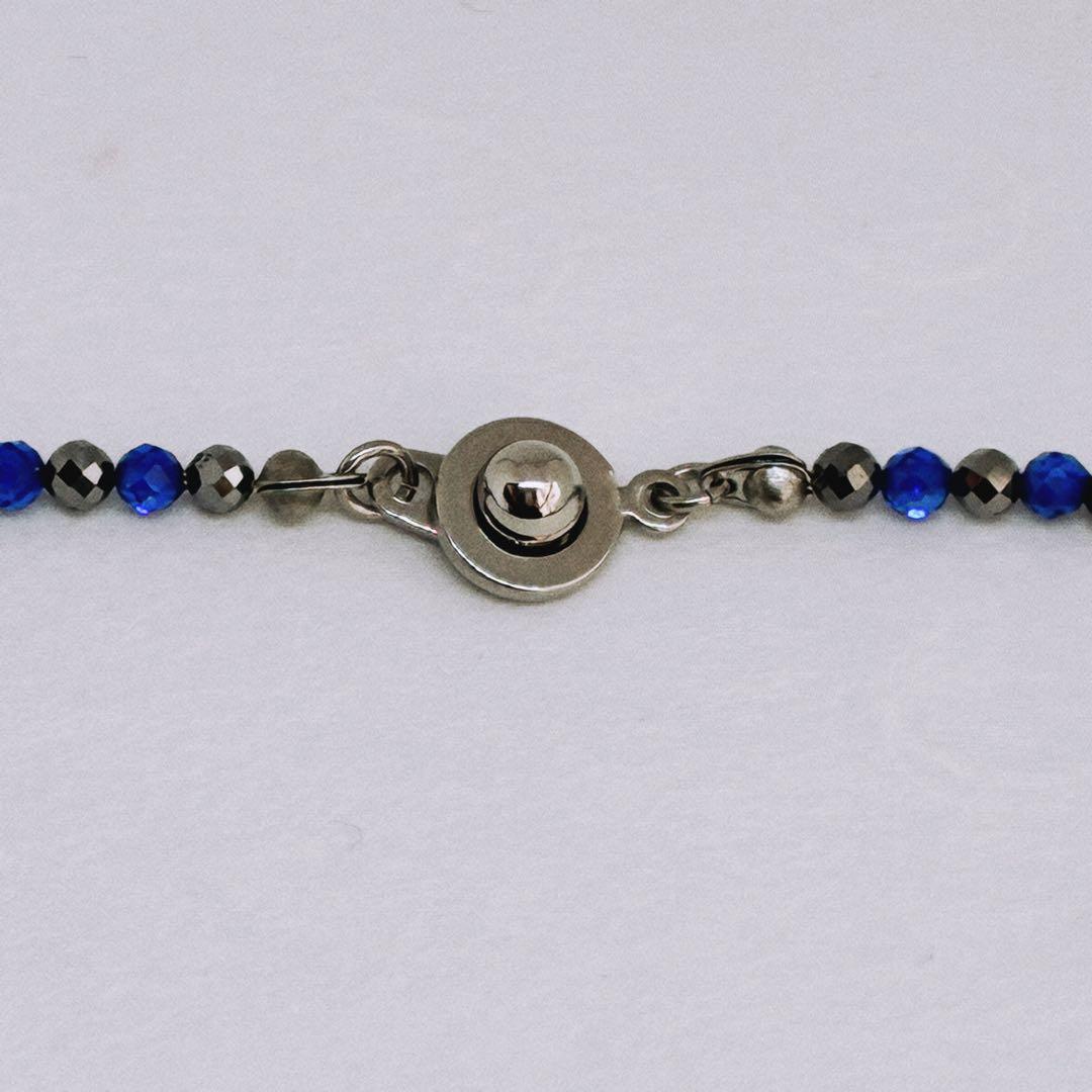 AAAサファイア3mm&テラヘルツ3mmメタルクロスネックレス54cm 誠実冷静