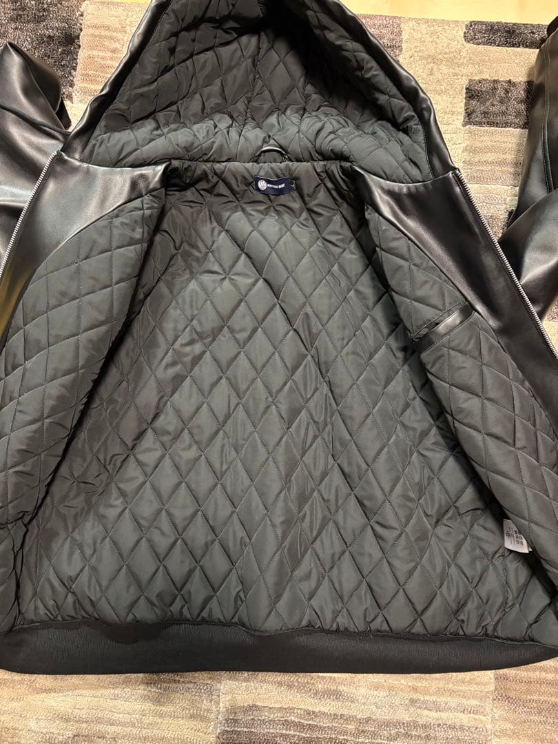 美品 ニューヨークバースト ブラック レザージャケット ライダーズ フード