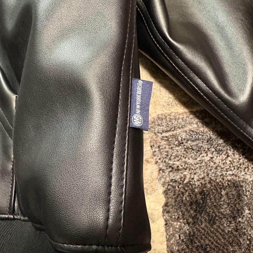 美品 ニューヨークバースト ブラック レザージャケット ライダーズ フード