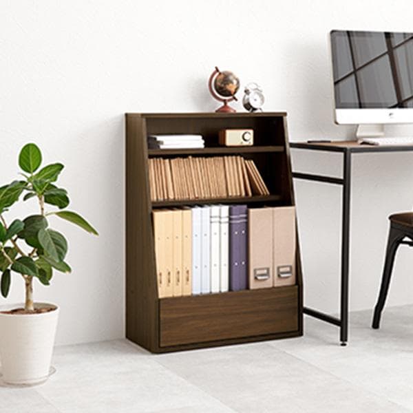 【幅60㎝】本棚 大容量 薄型 スリム 引き出し 書棚 ロータイプ【ホワイト】