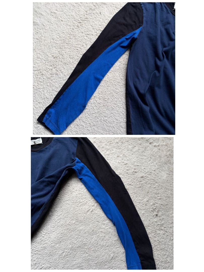 【美品】マルタンマルジェラ ロンT 4つタグ 切替 ドッキング ブルー系 44