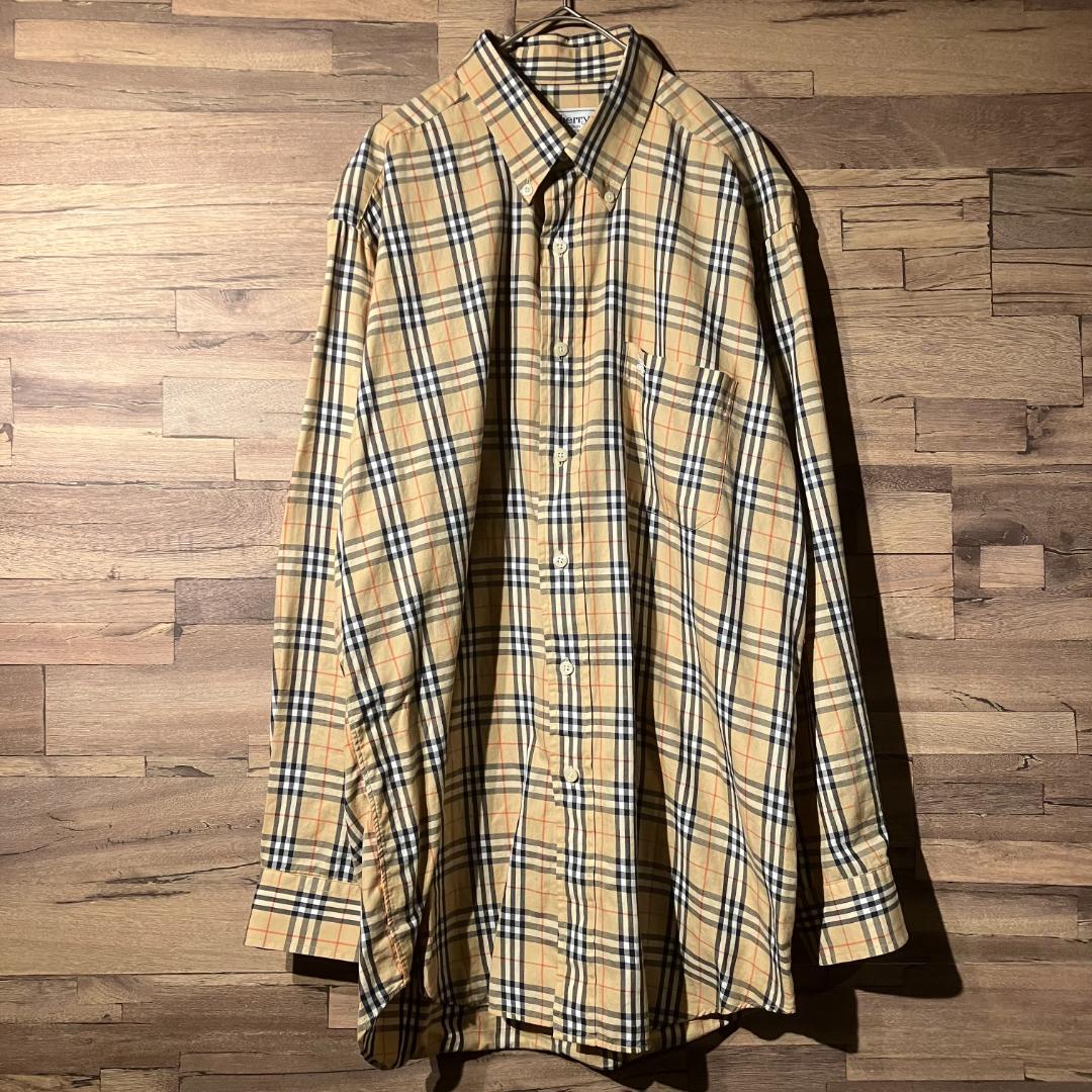 Burberrys　長袖/ボタンダウン/チェック/総柄/刺繍ホースロゴ　サイズL