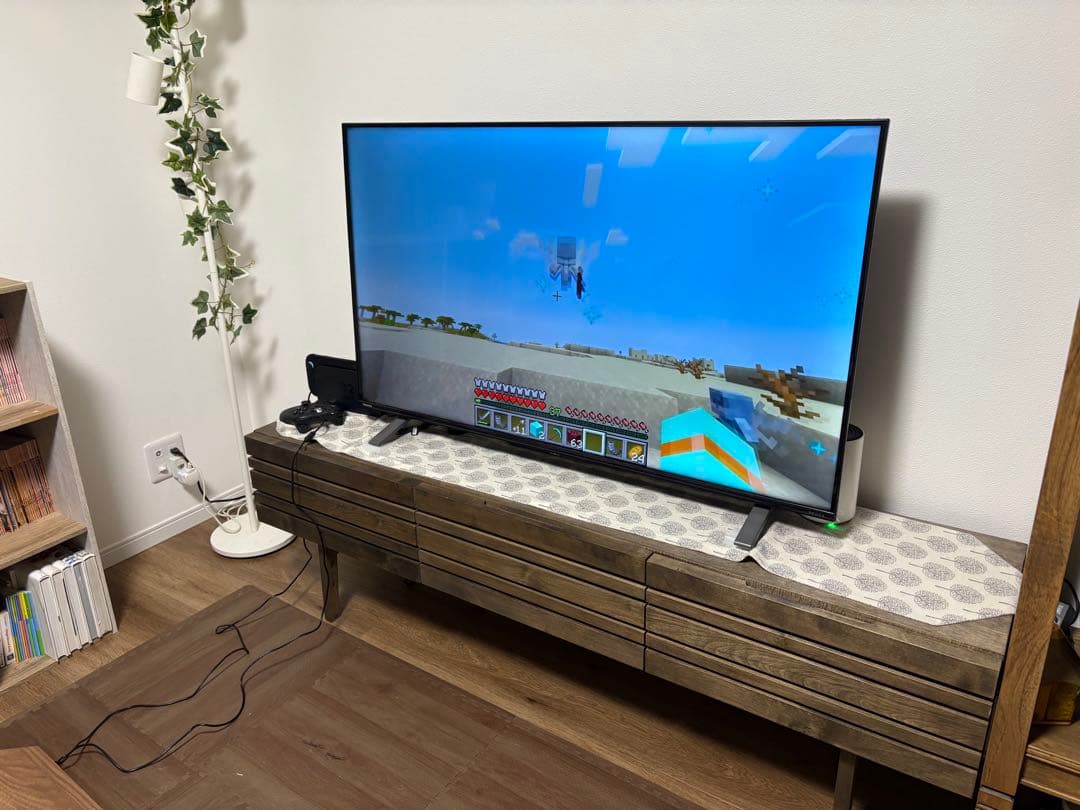 ベルメゾン 日本製 オイル仕上げ 木製テレビ台 幅160cm 可動棚付き