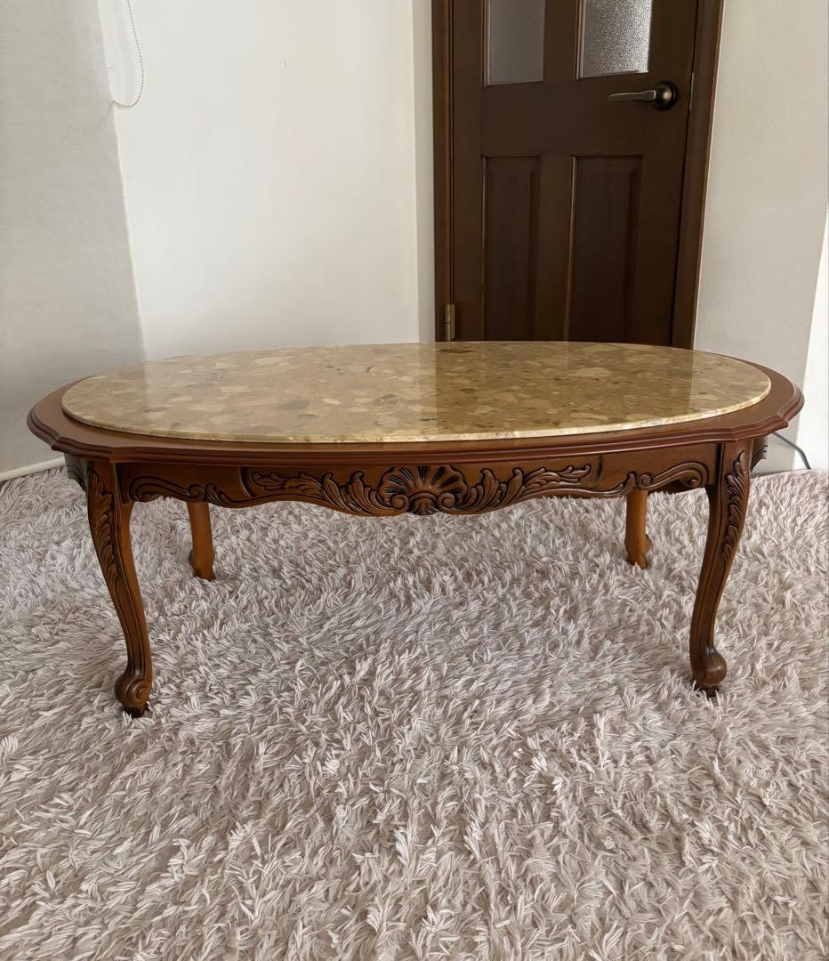 【ココりん　イタリア製 】アンティーク 大理石天板 猫脚 木製ローテーブル