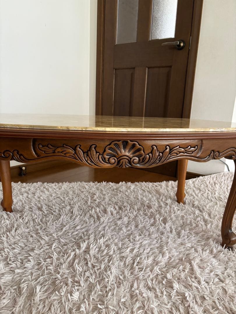 【ココりん　イタリア製 】アンティーク 大理石天板 猫脚 木製ローテーブル