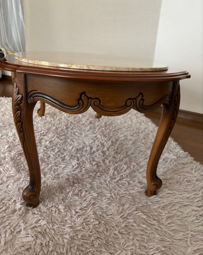 【ココりん　イタリア製 】アンティーク 大理石天板 猫脚 木製ローテーブル