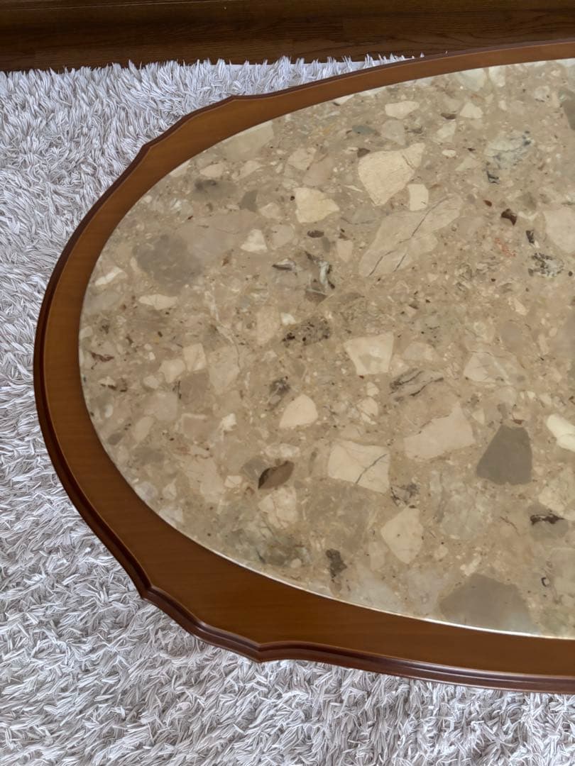 【ココりん　イタリア製 】アンティーク 大理石天板 猫脚 木製ローテーブル