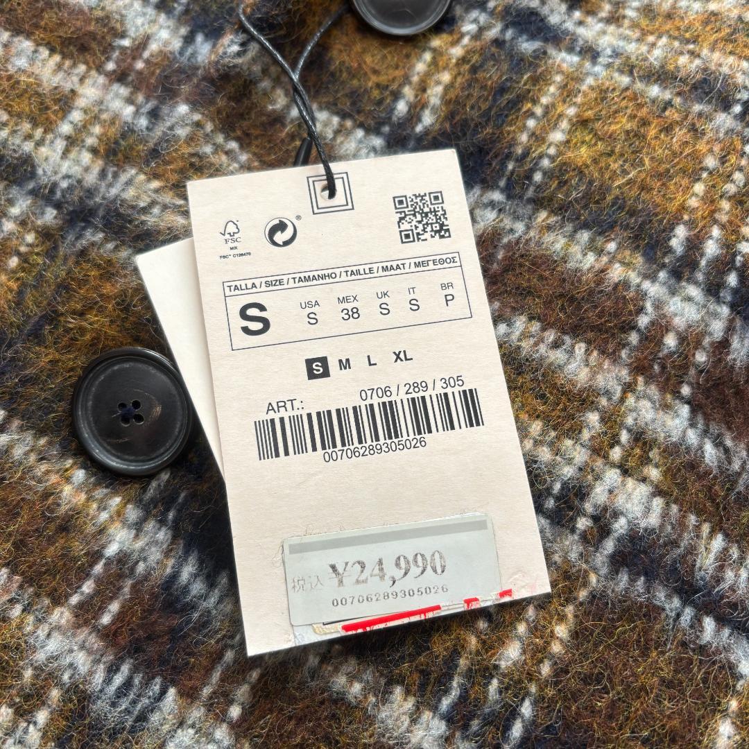 【新品】 ZARA チェスターコート キルティング アルパカ L相当 チェック柄