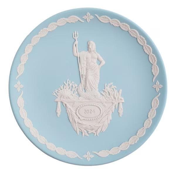 レア★ウェッジウッド ジャスパー イヤープレート ポセイドン ペールターコイズ