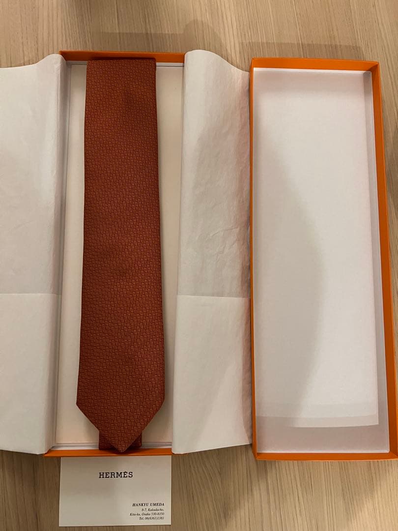 HERMES オレンジ ネクタイ cravate soie lourde