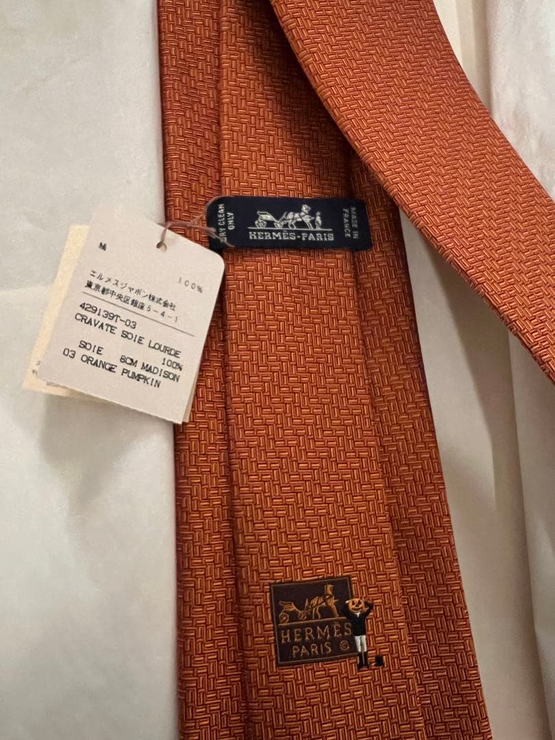 HERMES オレンジ ネクタイ cravate soie lourde