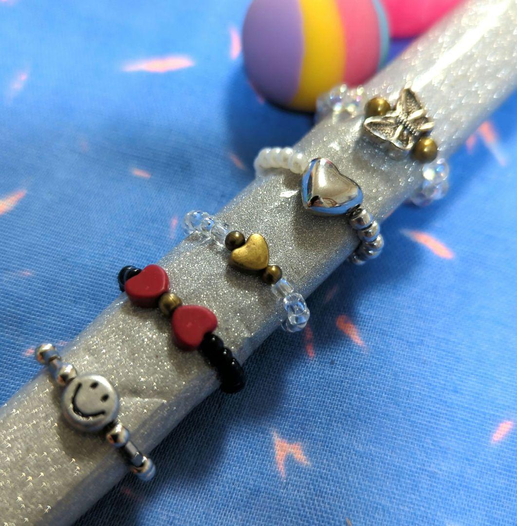 画面画面ハンドメイド にこちゃんスマイリーリング他指輪5点セット BB-51