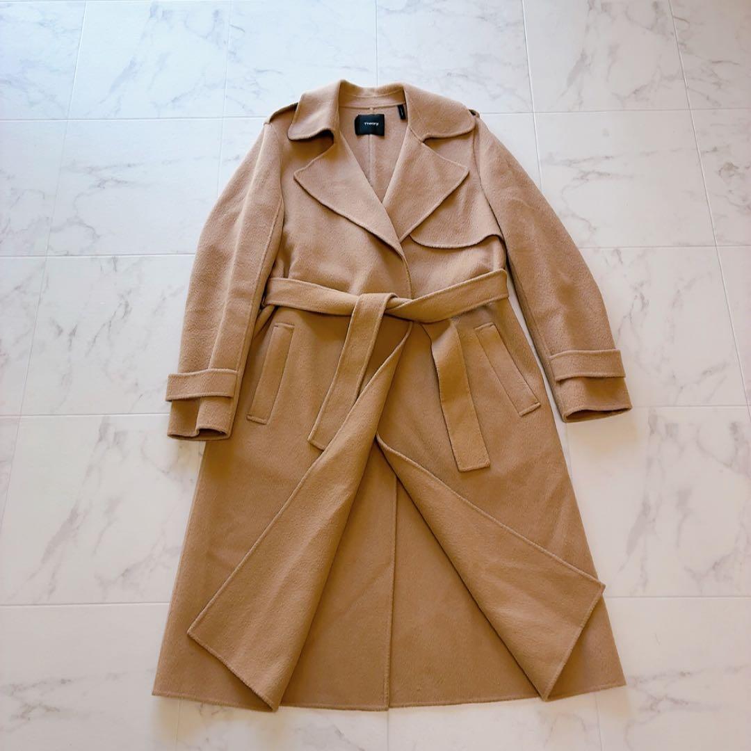 Theory カシミヤ混 ベルテッド ダブルフェイス コート P ベルト付