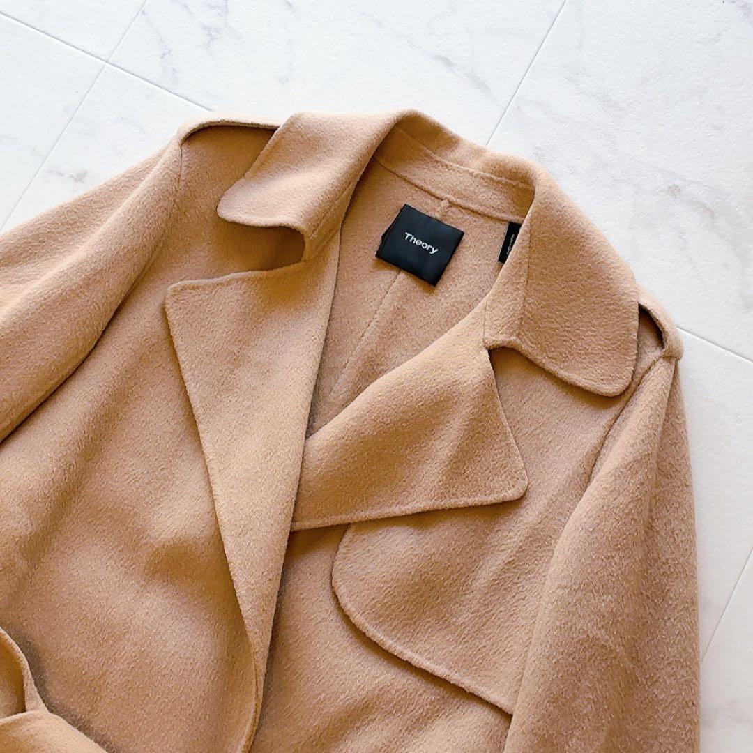 Theory カシミヤ混 ベルテッド ダブルフェイス コート P ベルト付