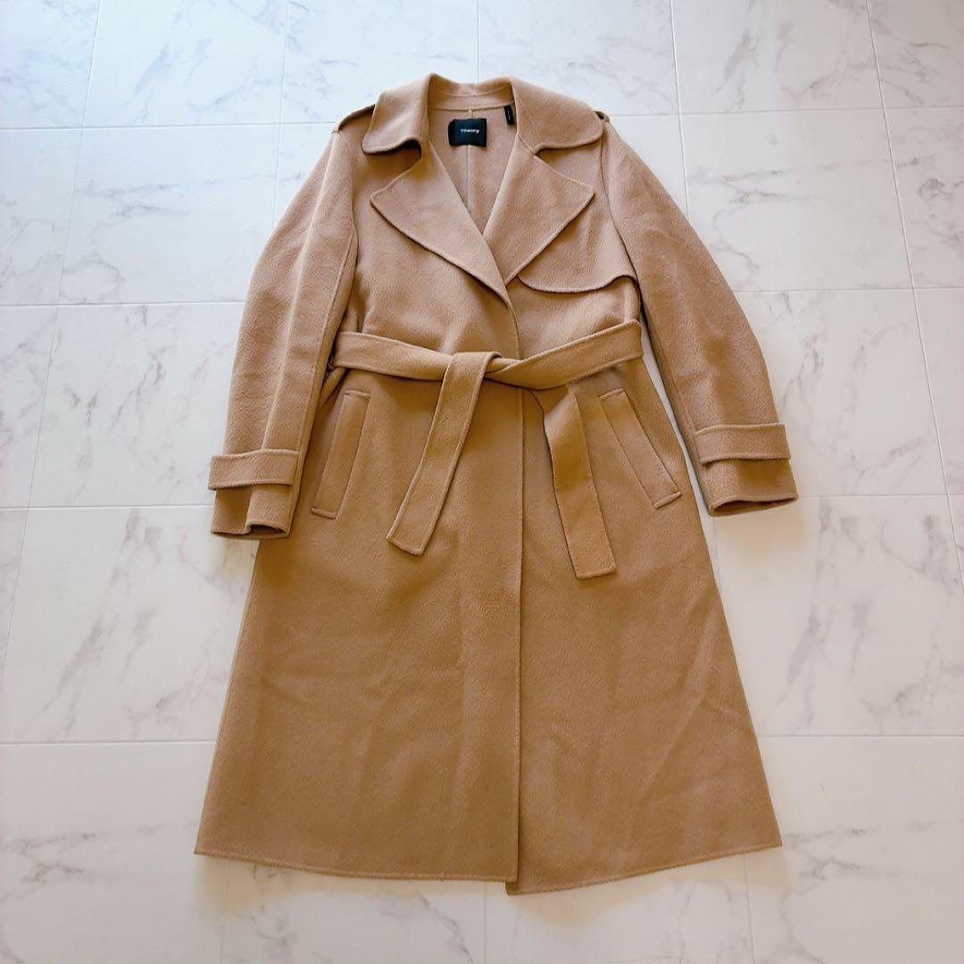 Theory カシミヤ混 ベルテッド ダブルフェイス コート P ベルト付