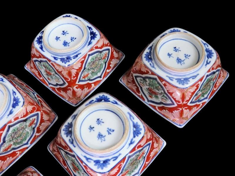 大聖寺伊万里　唐獅子牡丹の図　四方角向付　５客　N1114AS-CZy