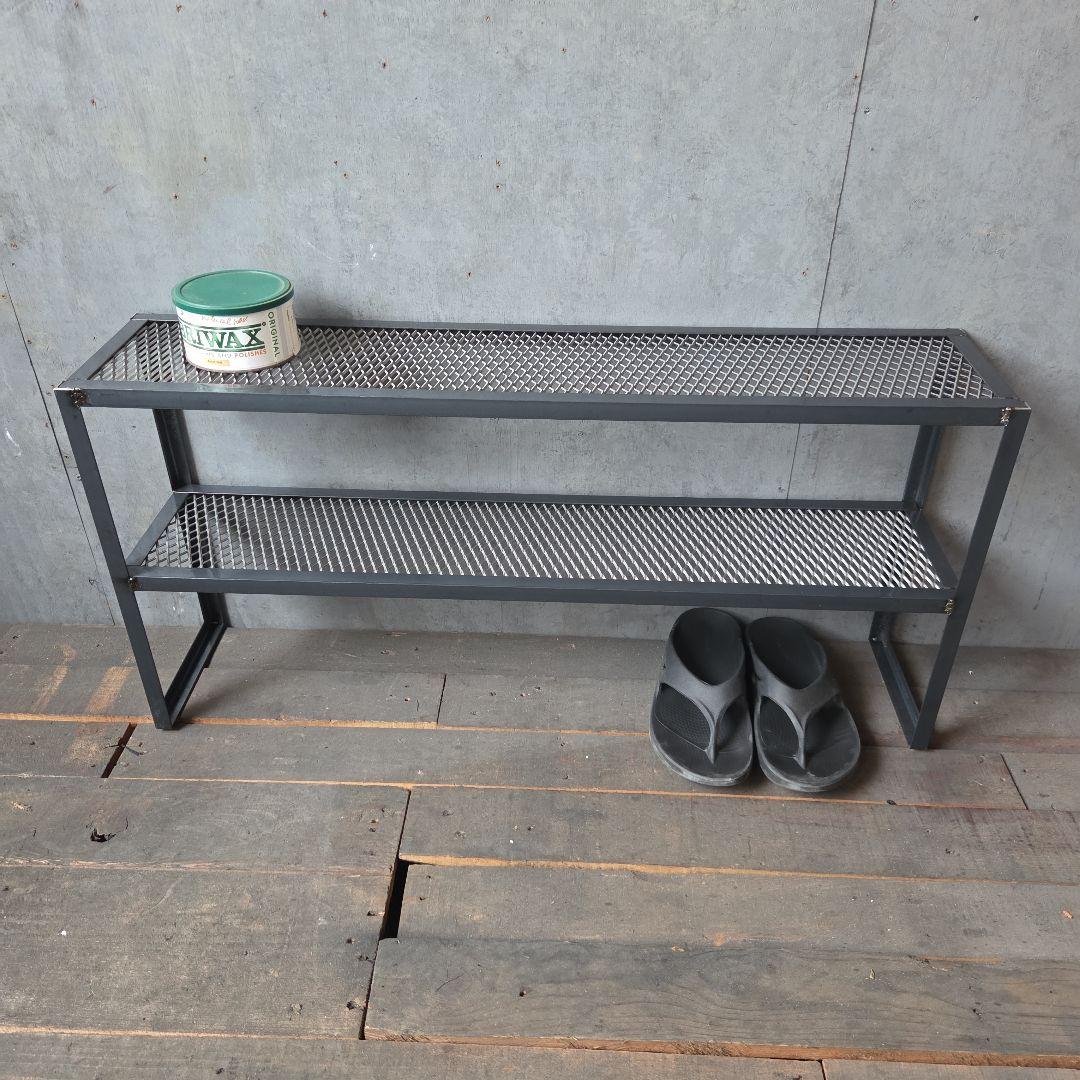 スチールラック メッシュデザイン 2段　シューズラック　エキスパンドメタル