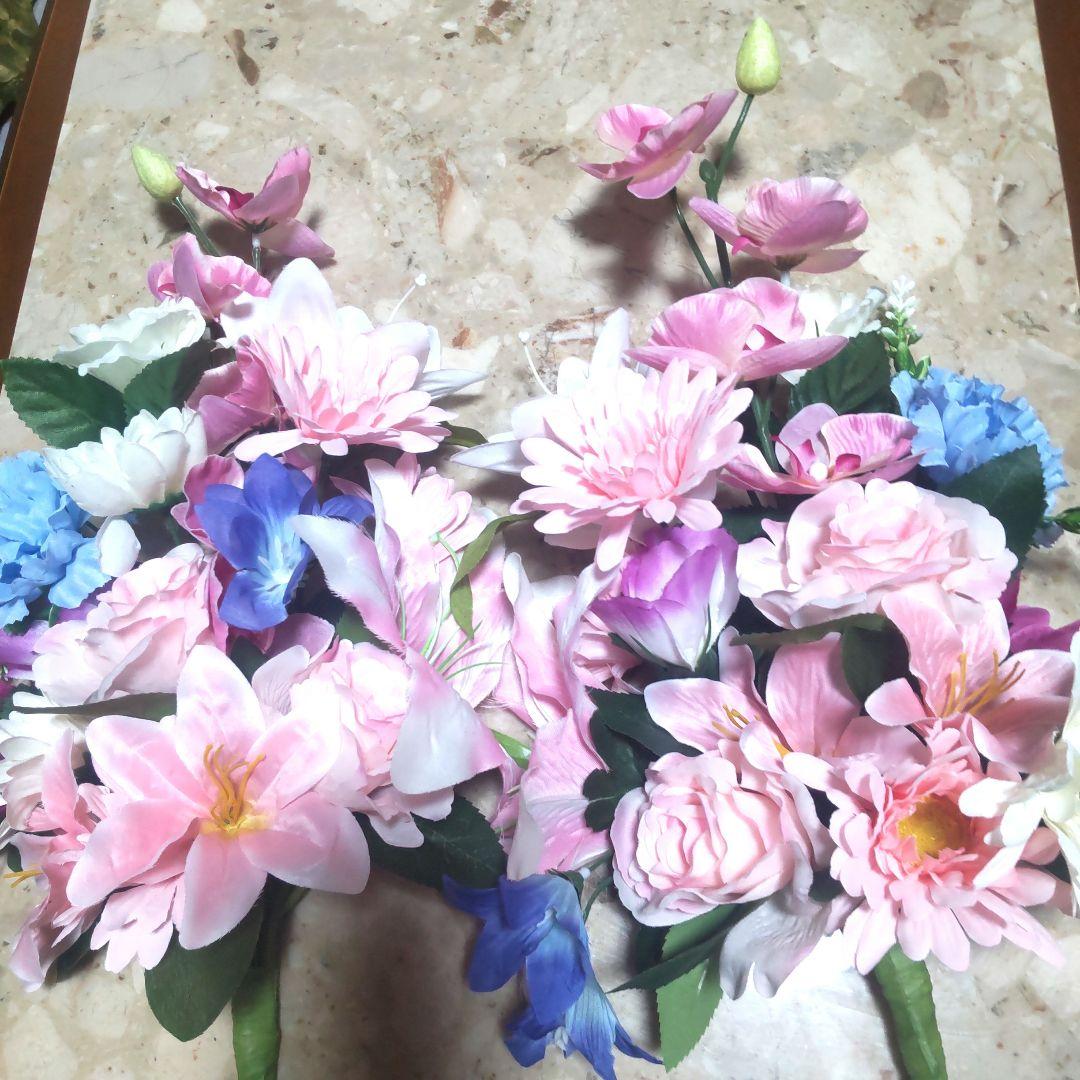 ピンク・ホワイトの造花花束２本組お供えギフトお墓参り仏花ラッピング無料