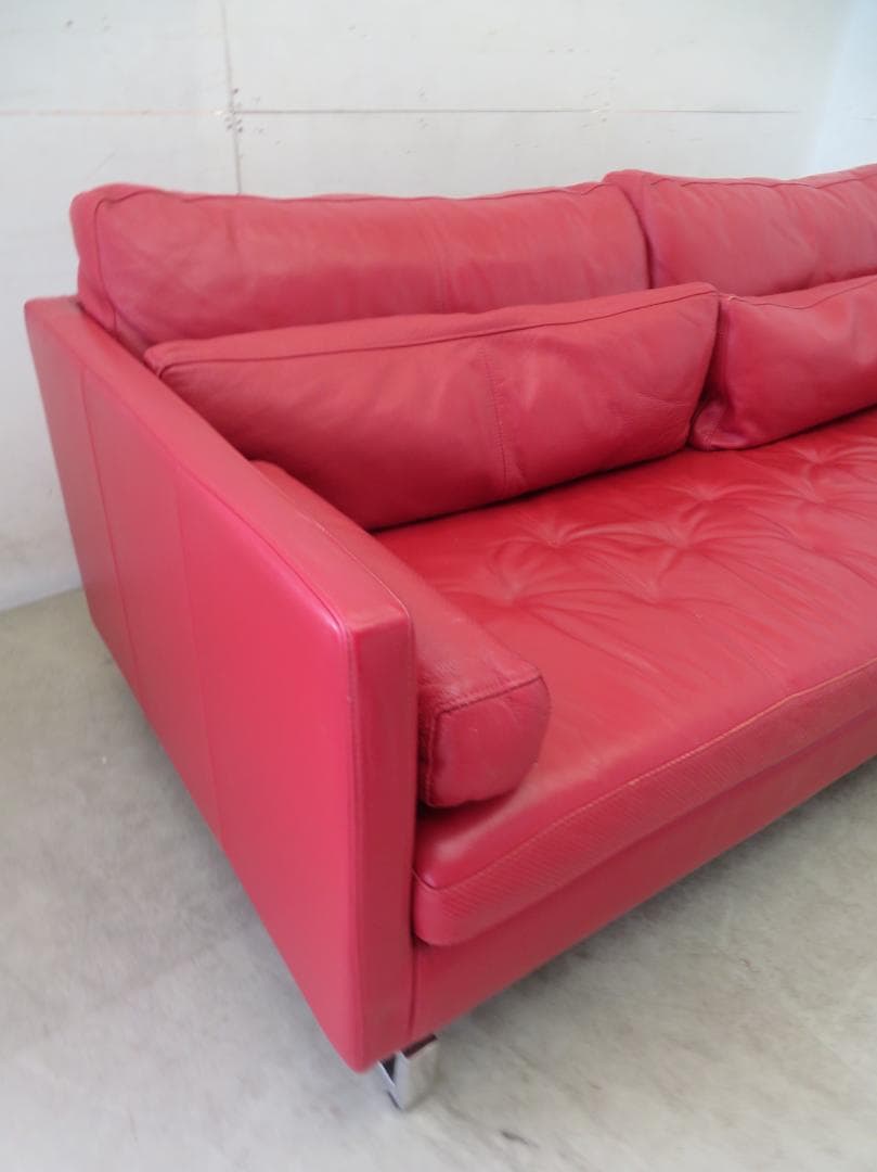 IDC大塚家具■ドミシール■総革■赤■3人掛けソファ■最高級■32万■