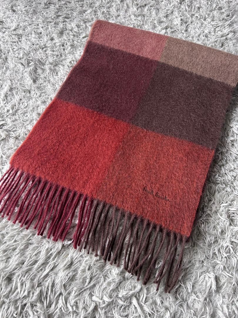 【超美品】ポールスミス ブロックチェック カシミヤマフラー