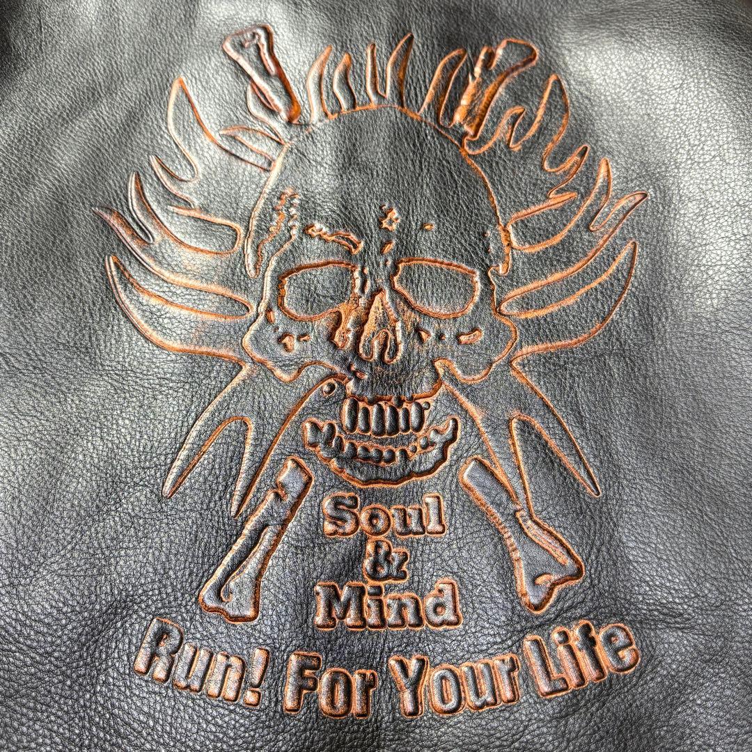 美品⭐️Wind Armor 茶芯 立体スカル&ファイヤーパターン ライダース