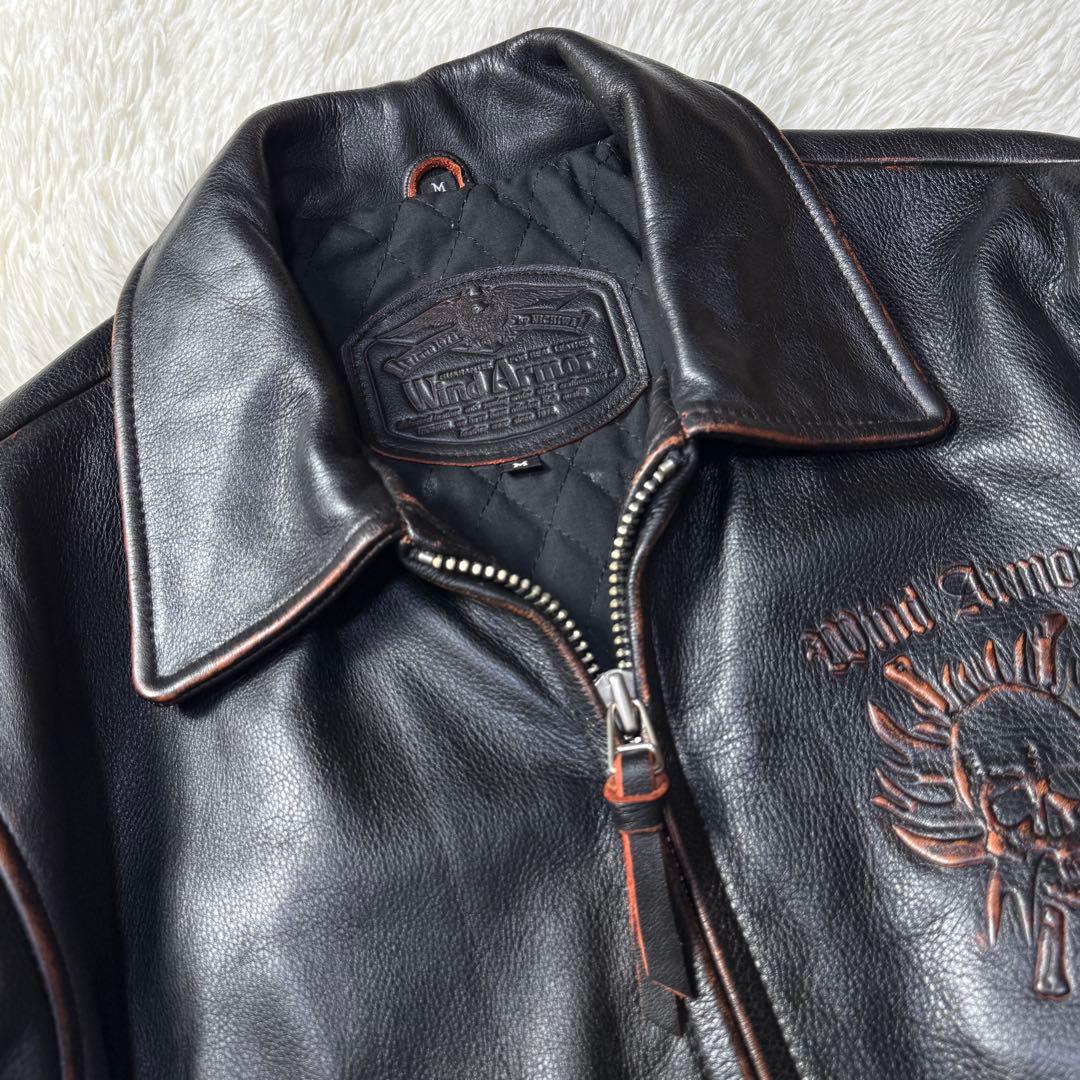 美品⭐️Wind Armor 茶芯 立体スカル&ファイヤーパターン ライダース